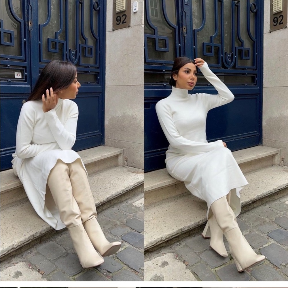 🆕 ZARA NEW KNEE HIGH HEELED LEATHER BOOTS OFF WHITE ⭐️